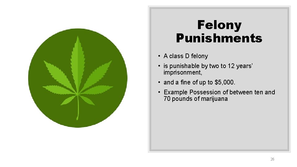 Felony Punishments • A class D felony • is punishable by two to 12 Felony Punishments • A class D felony • is punishable by two to 12