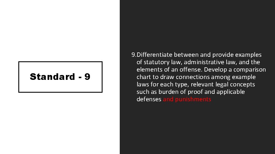 Standard - 9 9. Differentiate between and provide examples of statutory law, administrative law, Standard - 9 9. Differentiate between and provide examples of statutory law, administrative law,