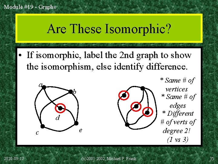 Module #19 - Graphs Are These Isomorphic? • If isomorphic, label the 2 nd