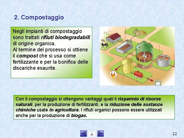 2. Compostaggio Negli impianti di compostaggio sono trattati rifiuti biodegradabili di origine organica. Al