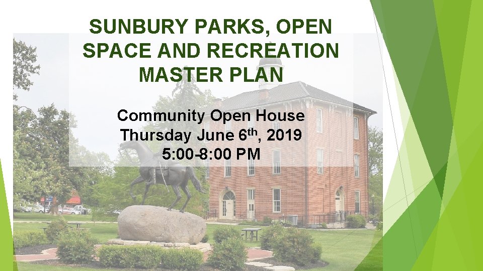 SUNBURY PARKS, OPEN SPACE AND RECREATION MASTER PLAN Community Open House Thursday June 6