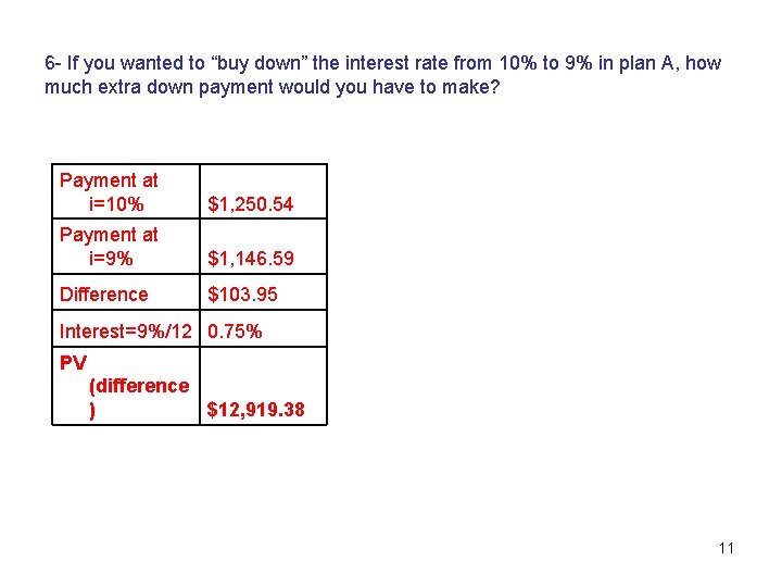 6 - If you wanted to “buy down” the interest rate from 10% to