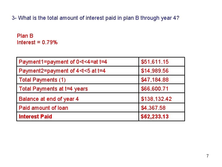 3 - What is the total amount of interest paid in plan B through