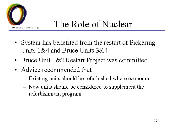 The Role of Nuclear • System has benefited from the restart of Pickering Units