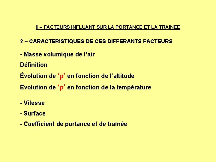 II – FACTEURS INFLUANT SUR LA PORTANCE ET LA TRAINEE 2 – CARACTERISTIQUES DE