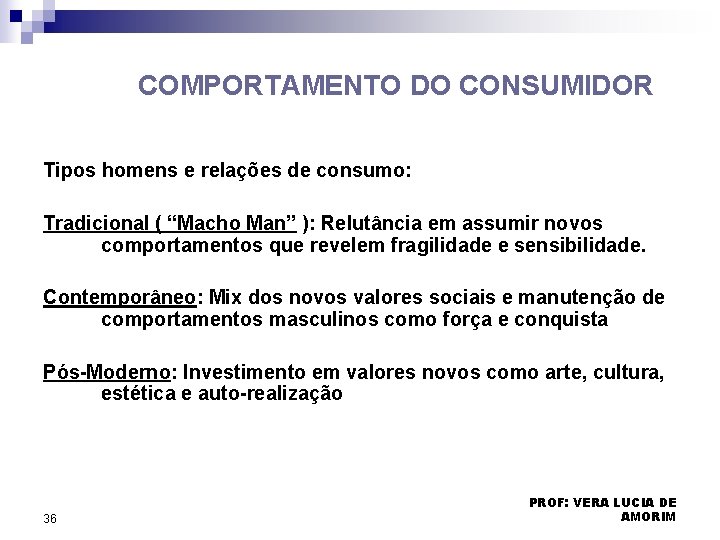 COMPORTAMENTO DO CONSUMIDOR Tipos homens e relações de consumo: Tradicional ( “Macho Man” ): COMPORTAMENTO DO CONSUMIDOR Tipos homens e relações de consumo: Tradicional ( “Macho Man” ):