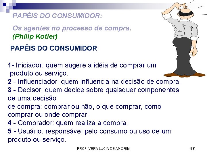 PAPÉIS DO CONSUMIDOR: Os agentes no processo de compra. (Philip Kotler) PAPÉIS DO CONSUMIDOR PAPÉIS DO CONSUMIDOR: Os agentes no processo de compra. (Philip Kotler) PAPÉIS DO CONSUMIDOR