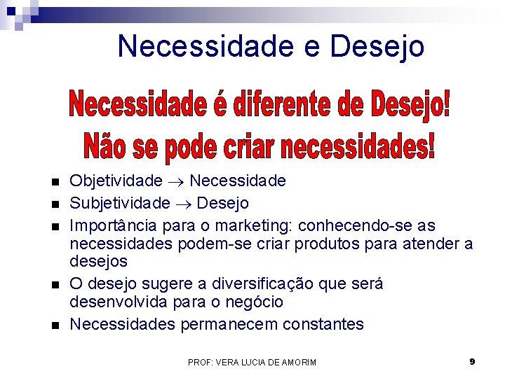 Necessidade e Desejo n n n Objetividade Necessidade Subjetividade Desejo Importância para o marketing: Necessidade e Desejo n n n Objetividade Necessidade Subjetividade Desejo Importância para o marketing: