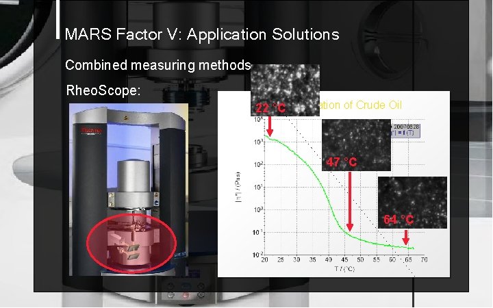 MARS Factor V: Application Solutions Combined measuring methods Rheo. Scope: Crystallization of Crude Oil