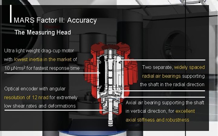 MARS Factor II: Accuracy The Measuring Head Ultra light weight drag-cup motor with lowest