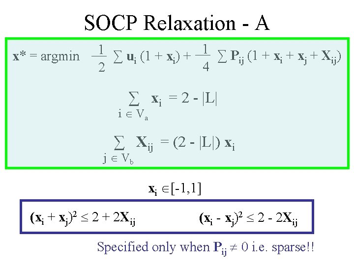 SOCP Relaxation - A x* = argmin 1 ∑ u (1 + x )