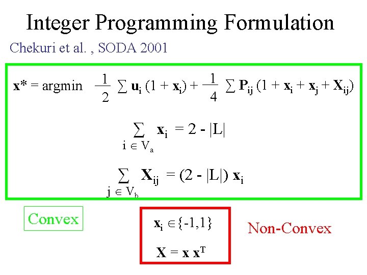 Integer Programming Formulation Chekuri et al. , SODA 2001 x* = argmin 1 ∑