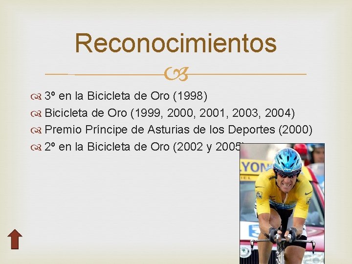 Reconocimientos 3º en la Bicicleta de Oro (1998) Bicicleta de Oro (1999, 2000, 2001,