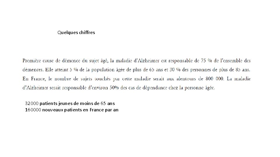 Quelques chiffres 32000 patients jeunes de moins de 65 ans 160000 nouveaux patients en