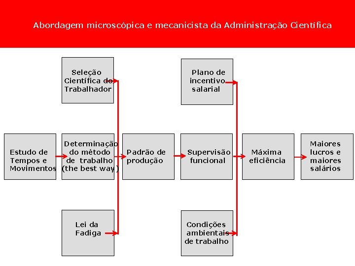 Abordagem microscópica e mecanicista da Administração Científica Seleção Científica do Trabalhador Determinação Estudo de