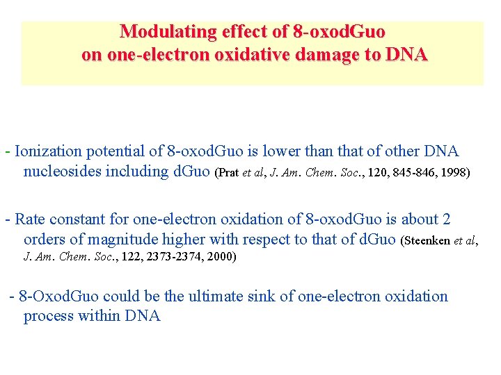 Modulating effect of 8 -oxod. Guo on one-electron oxidative damage to DNA - Ionization