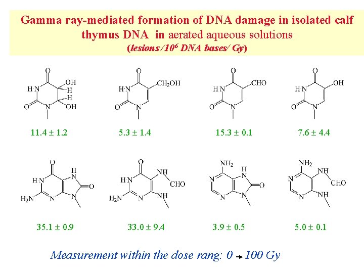 Gamma ray-mediated formation of DNA damage in isolated calf thymus DNA in aerated aqueous