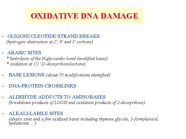 OXIDATIVE DNA DAMAGE - OLIGONUCLEOTIDE STRAND BREAKS (hydrogen abstraction at 2', 4' and 5'