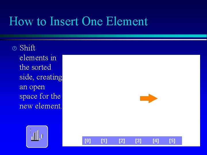 How to Insert One Element · Shift elements in the sorted side, creating an