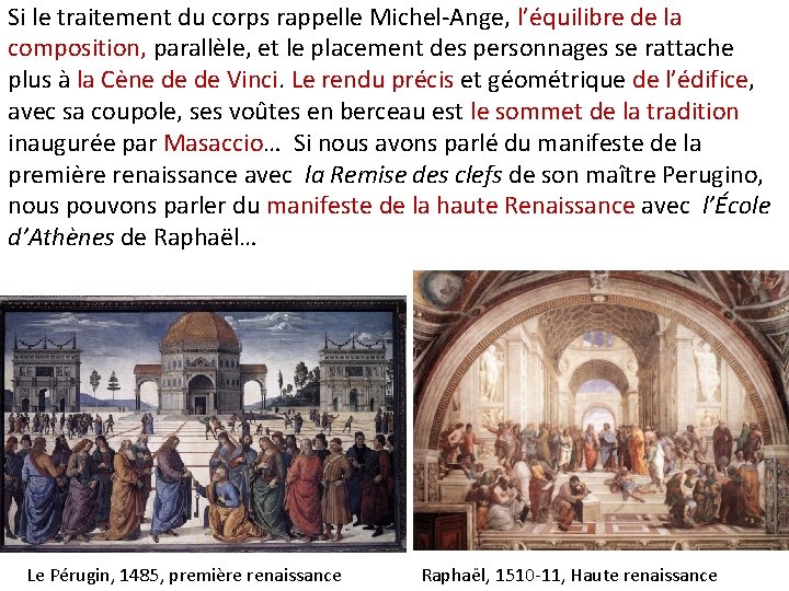 Si le traitement du corps rappelle Michel-Ange, l’équilibre de la composition, parallèle, et le