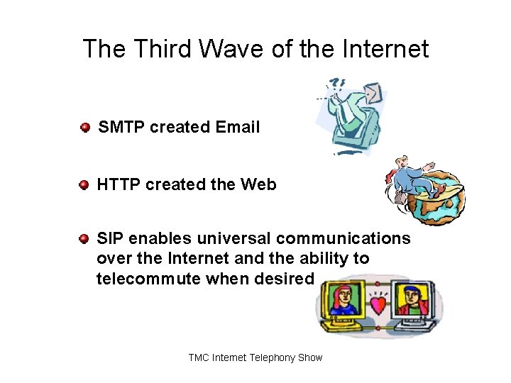 The Third Wave of the Internet SMTP created Email HTTP created the Web SIP The Third Wave of the Internet SMTP created Email HTTP created the Web SIP