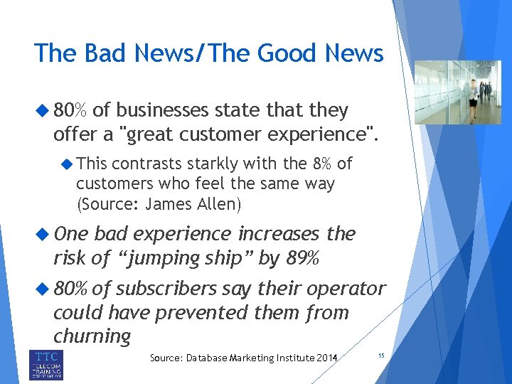 The Bad News/The Good News 80% of businesses state that they offer a "great