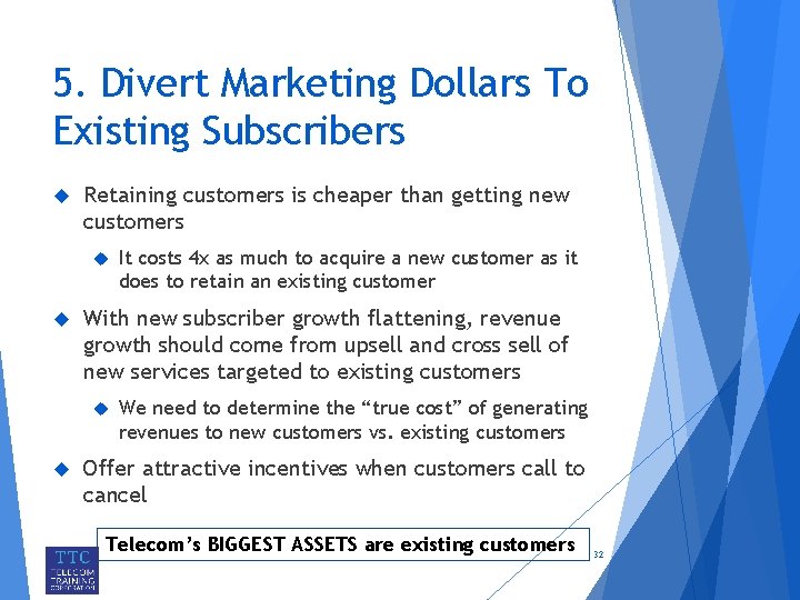 5. Divert Marketing Dollars To Existing Subscribers Retaining customers is cheaper than getting new