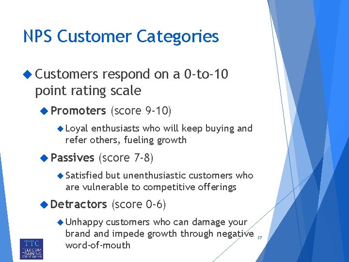 NPS Customer Categories Customers respond on a 0 -to-10 point rating scale Promoters (score