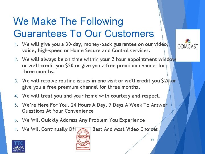 We Make The Following Guarantees To Our Customers 1. We will give you a