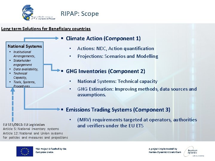RIPAP: Scope Long term Solutions for Beneficiary countries § Climate Action (Component 1) National
