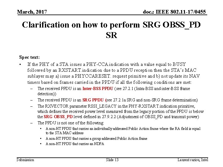 March, 2017 doc. : IEEE 802. 11 -17/0455 Clarification on how to perform SRG