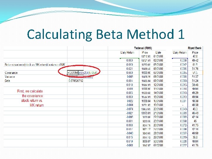 Calculating Beta Method 1 Calculating Beta Method 1