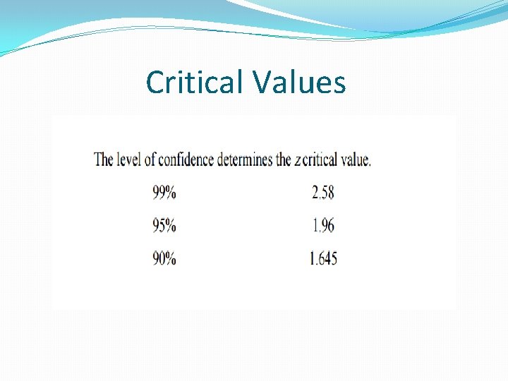Critical Values Critical Values