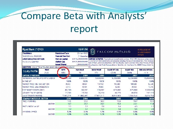 Compare Beta with Analysts’ report Compare Beta with Analysts’ report