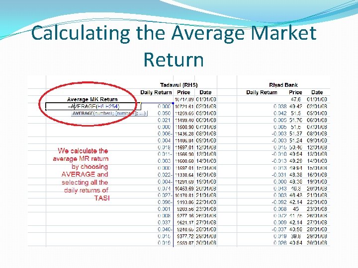 Calculating the Average Market Return Calculating the Average Market Return