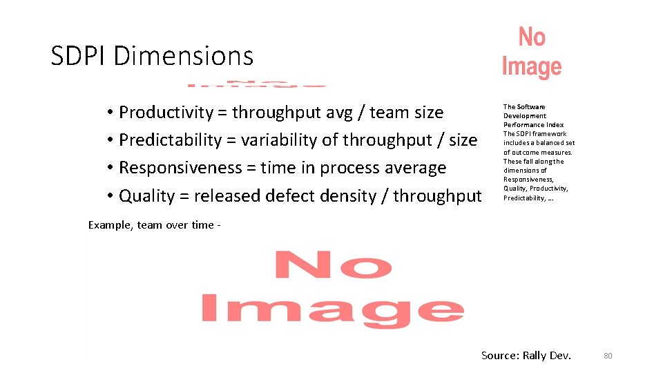 SDPI Dimensions • Productivity = throughput avg / team size • Predictability = variability