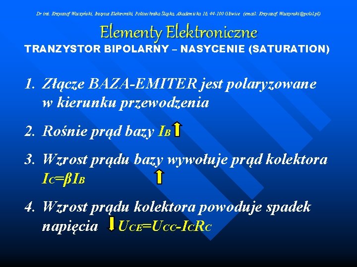 Dr inż. Krzysztof Waczyński, Instytut Elektroniki, Politechnika Śląska, Akademicka 16, 44 -100 Gliwice (email: