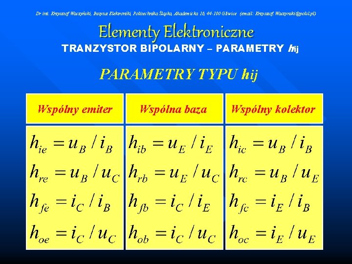 Dr inż. Krzysztof Waczyński, Instytut Elektroniki, Politechnika Śląska, Akademicka 16, 44 -100 Gliwice (email: