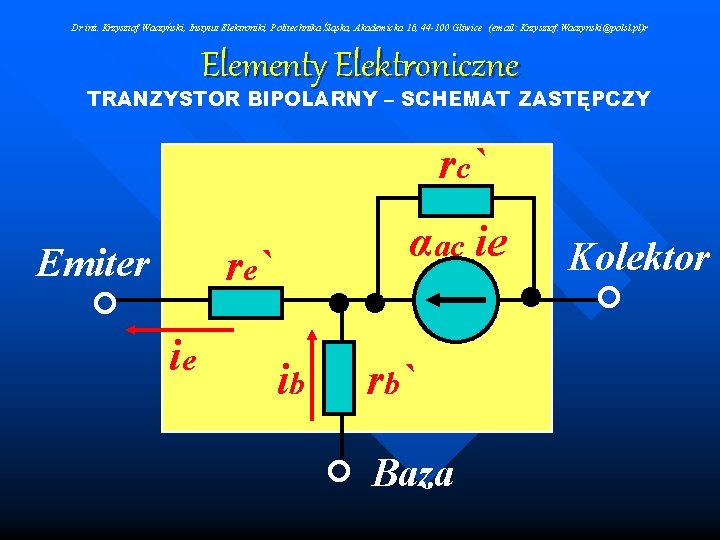 Dr inż. Krzysztof Waczyński, Instytut Elektroniki, Politechnika Śląska, Akademicka 16, 44 -100 Gliwice (email: