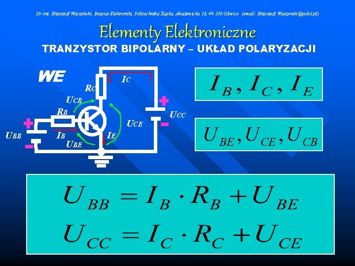 Dr inż. Krzysztof Waczyński, Instytut Elektroniki, Politechnika Śląska, Akademicka 16, 44 -100 Gliwice (email: