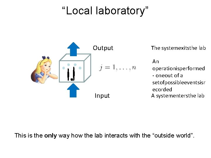 “Local laboratory” Output The systemexitsthe lab Input An operationisperformed - oneout of a setofpossibleeventsisr