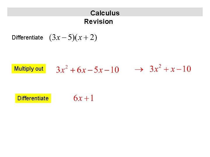 Calculus Revision Differentiate Multiply out Differentiate 