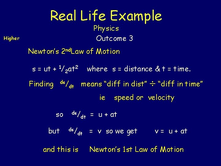 Real Life Example Physics Outcome 3 Higher Newton’s 2 nd. Law of Motion s