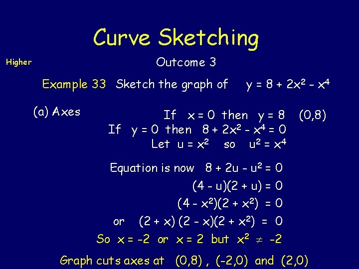 Curve Sketching Outcome 3 Higher Example 33 Sketch the graph of (a) Axes y