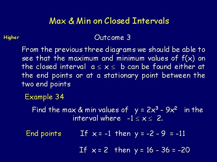 Max & Min on Closed Intervals Outcome 3 Higher From the previous three diagrams