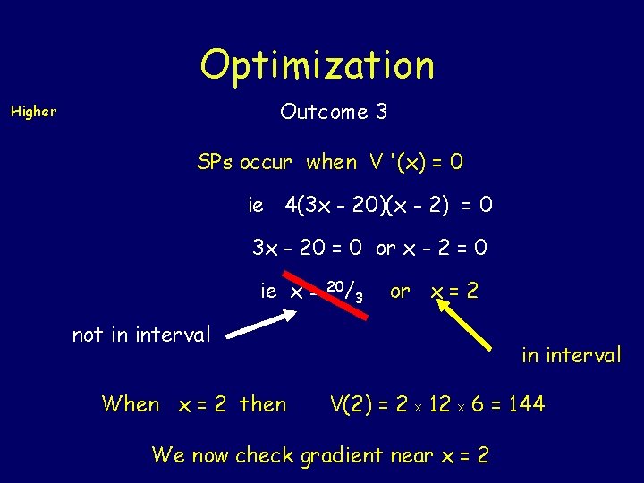Optimization Outcome 3 Higher SPs occur when V '(x) = 0 ie 4(3 x