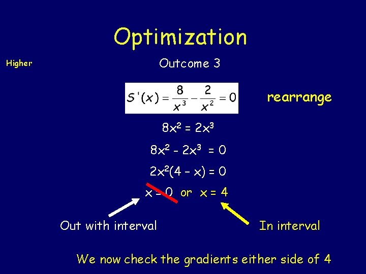 Optimization Outcome 3 Higher rearrange 8 x 2 = 2 x 3 8 x