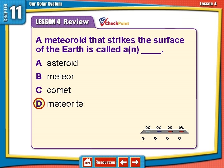 11. 4 Asteroids, Comets, and Meteoroids 1. 2. 3. 4. A B C D 11. 4 Asteroids, Comets, and Meteoroids 1. 2. 3. 4. A B C D