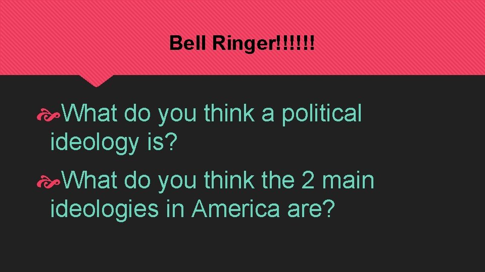 Bell Ringer!!!!!! What do you think a political ideology is? What do you think