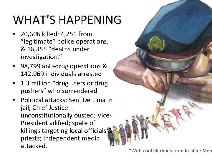 WHAT’S HAPPENING • 20, 606 killed: 4, 251 from “legitimate” police operations, & 16,